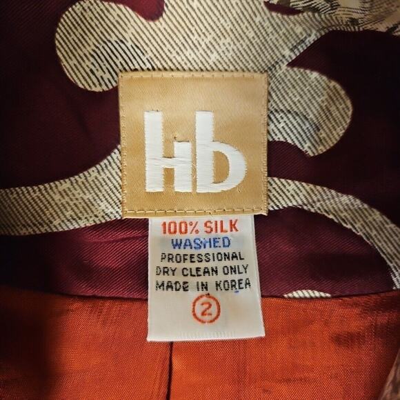 Vintage Washed Silk Blazer Women 2 Jacket Floral Elegant Formal Baroque Burgundy - Picture 6 of 14